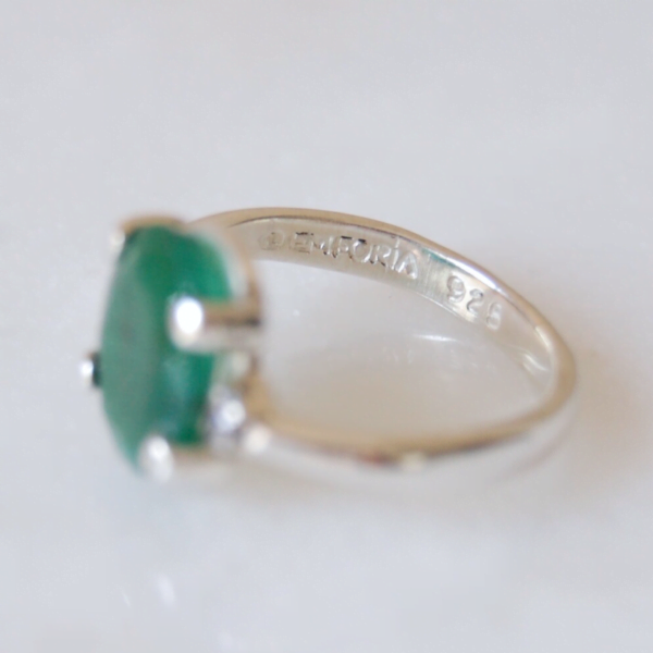 Emerald and Cubic Zirconia Sterling Silver Ring - Image 4