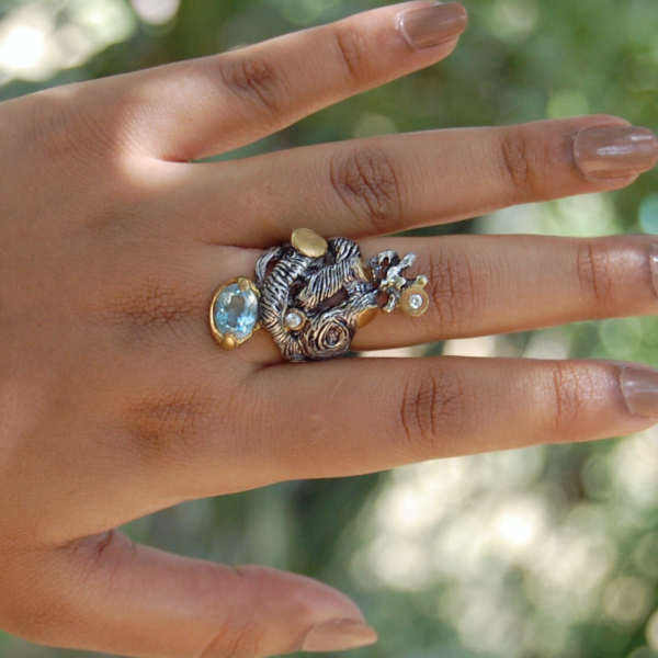 Swiss Blue Topaz Two Toned Sterling Silver Ring