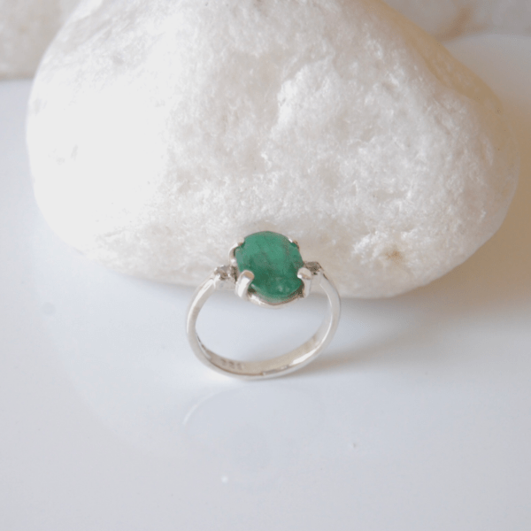 Emerald and Cubic Zirconia Sterling Silver Ring - Image 2