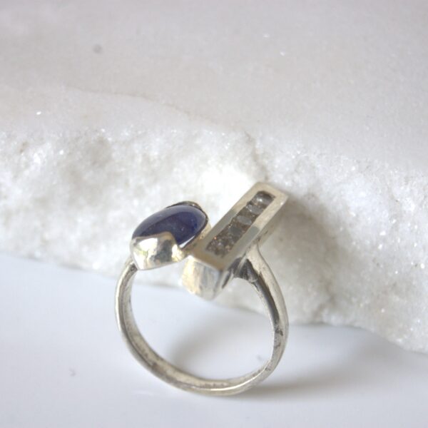 Blue Sapphire and Cubic Zirconia Sterling Silver Ring - Image 2