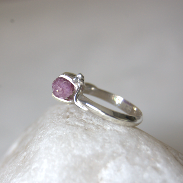 Natural Raw Ruby and Cubic Zirconia Sterling Silver Ring - Image 3