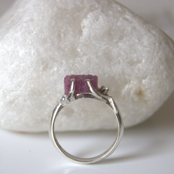 Natural Raw Ruby and Cubic Zirconia Sterling Silver Ring - Image 4