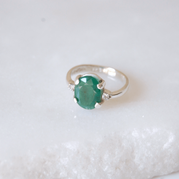 Emerald and Cubic Zirconia Sterling Silver Ring