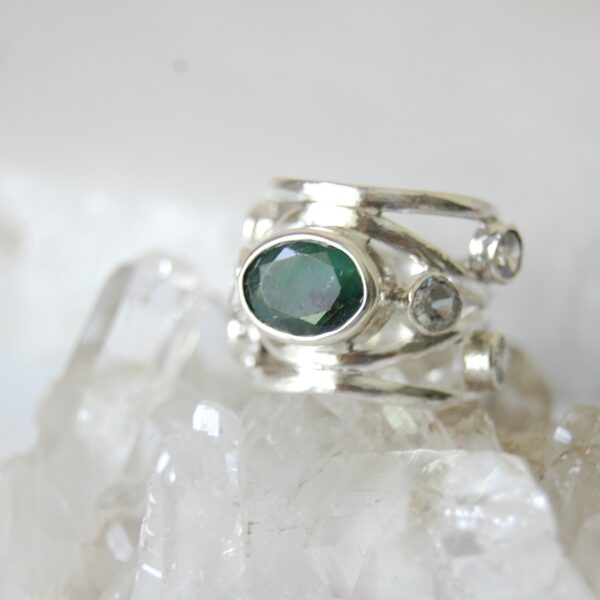 Emerald & Cubic Zirconia Sterling Silver Ring