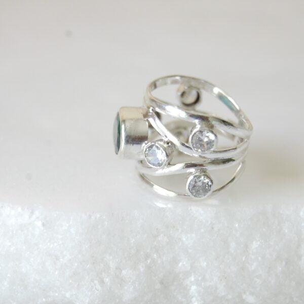 Emerald & Cubic Zirconia Sterling Silver Ring - Image 3