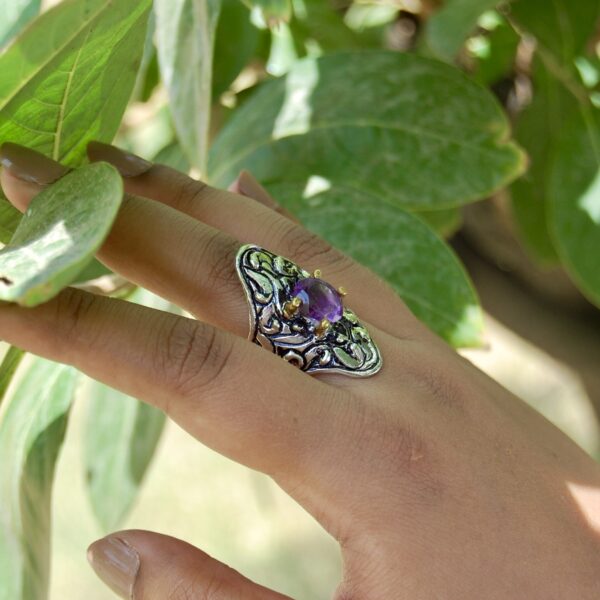 Amethyst Two Toned Sterling Silver Ring - Image 2