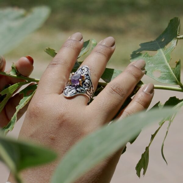 Amethyst Two Toned Sterling Silver Ring - Image 4