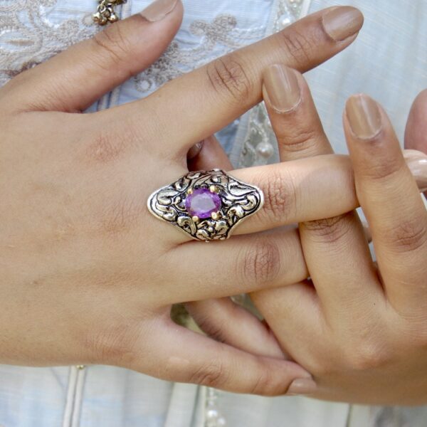 Amethyst Two Toned Sterling Silver Ring - Image 5