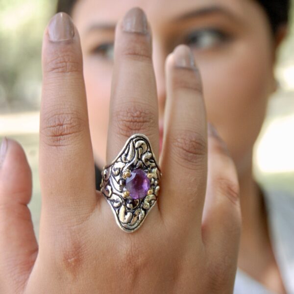 Amethyst Two Toned Sterling Silver Ring