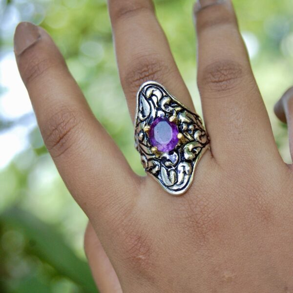 Amethyst Two Toned Sterling Silver Ring - Image 3