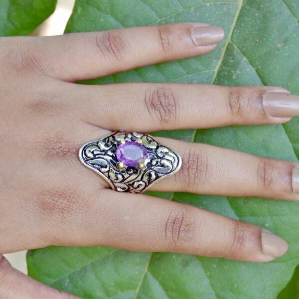 Amethyst Two Toned Sterling Silver Ring - Image 6