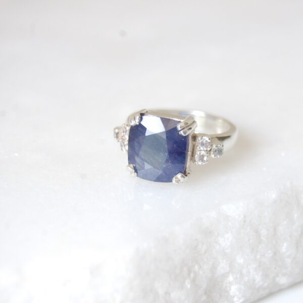 Blue Sapphire and Cubic Zirconia Sterling Silver Ring