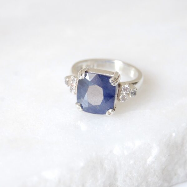 Blue Sapphire and Cubic Zirconia Sterling Silver Ring - Image 4