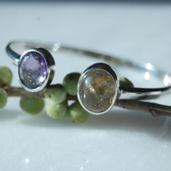 Amethyst and Rutile Quartz Sterling Silver Cuff