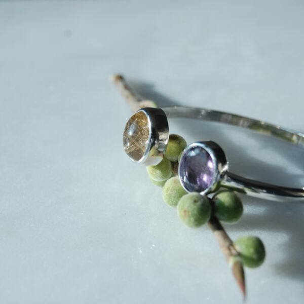 Amethyst and Rutile Quartz Sterling Silver Cuff - Image 3