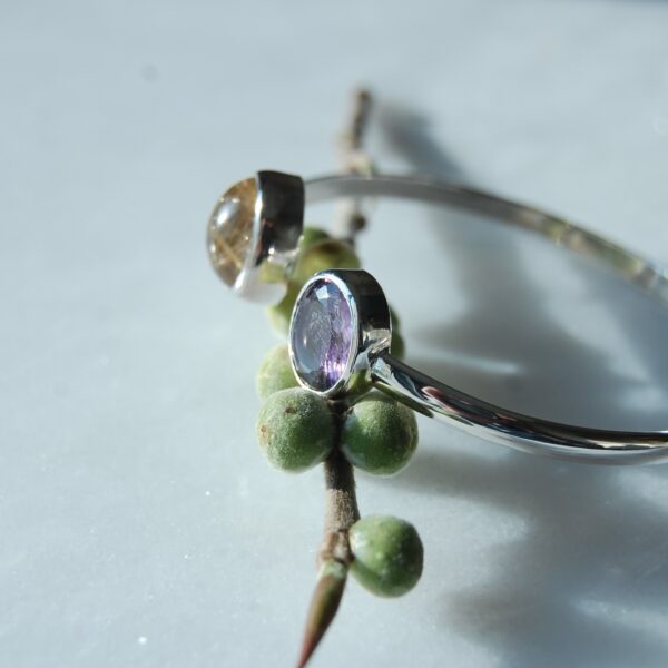 Amethyst and Rutile Quartz Sterling Silver Cuff - Image 2