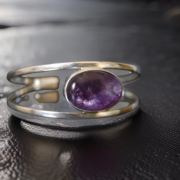 Round Amethyst Sterling Silver Cuff - Image 3