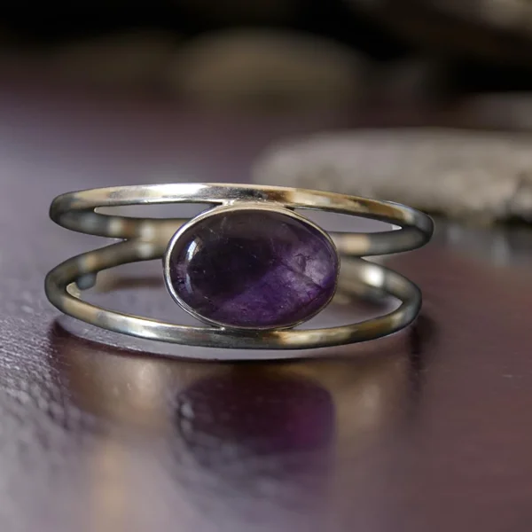 Round Amethyst Sterling Silver Cuff - Image 4