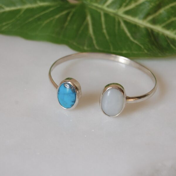 Moonstone and Turquoise Sterling Silver Cuff - Image 5