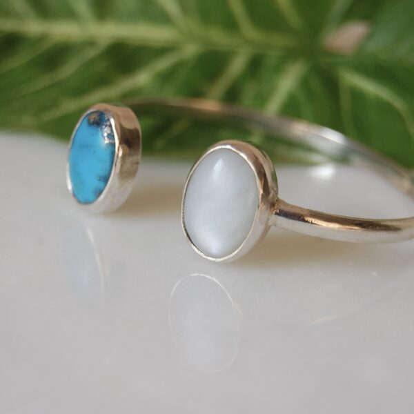 Moonstone and Turquoise Sterling Silver Cuff