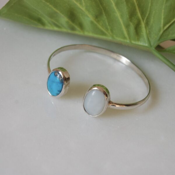 Moonstone and Turquoise Sterling Silver Cuff - Image 2