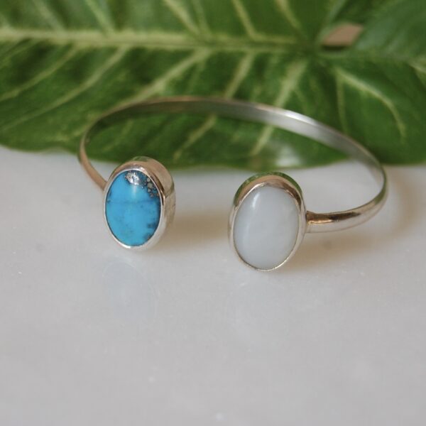 Moonstone and Turquoise Sterling Silver Cuff - Image 3