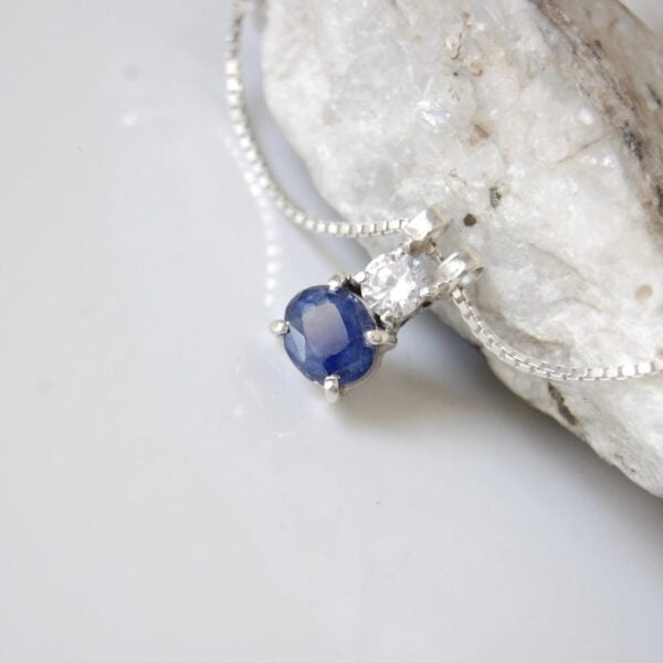 Blue Sapphire and Cubic Zirconia Pendant