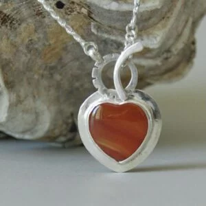 Heart Carnelian Agate (Aqeeq) Sterling Silver Pendant