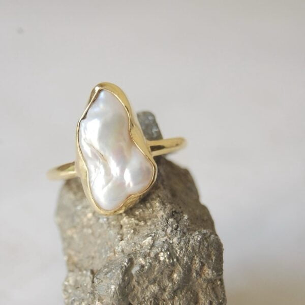 Raw Pearl Sterling Silver (Gold Plated) Ring