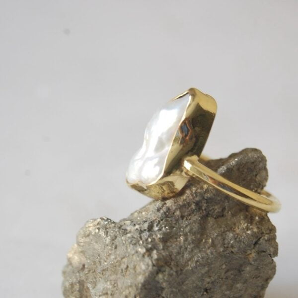 Raw Pearl Sterling Silver (Gold Plated) Ring - Image 2