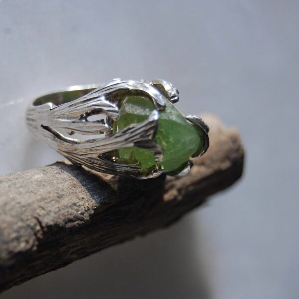 Raw Peridot Sterling Silver Ring - Image 2