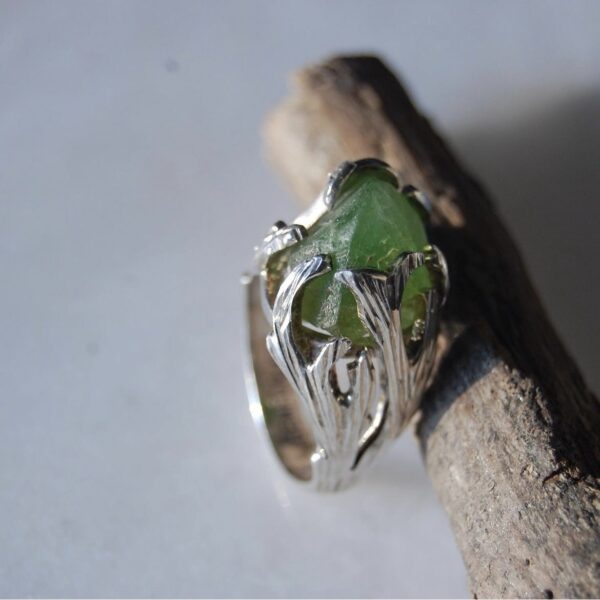 Raw Peridot Sterling Silver Ring - Image 6