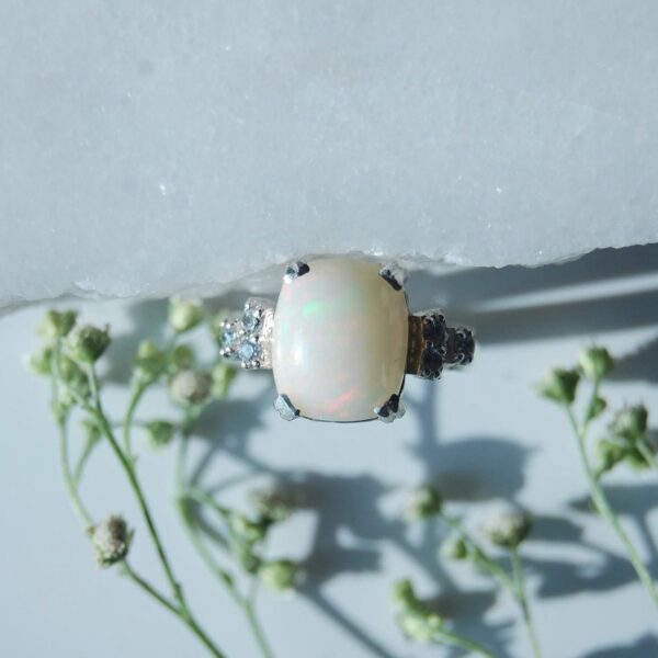 Opal and Cubic Zirconia Sterling Silver Ring