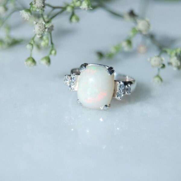 Opal and Cubic Zirconia Sterling Silver Ring - Image 2