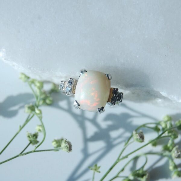 Opal and Cubic Zirconia Sterling Silver Ring - Image 4