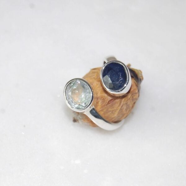 Aquamarine & Blue Sapphire Silver Ring