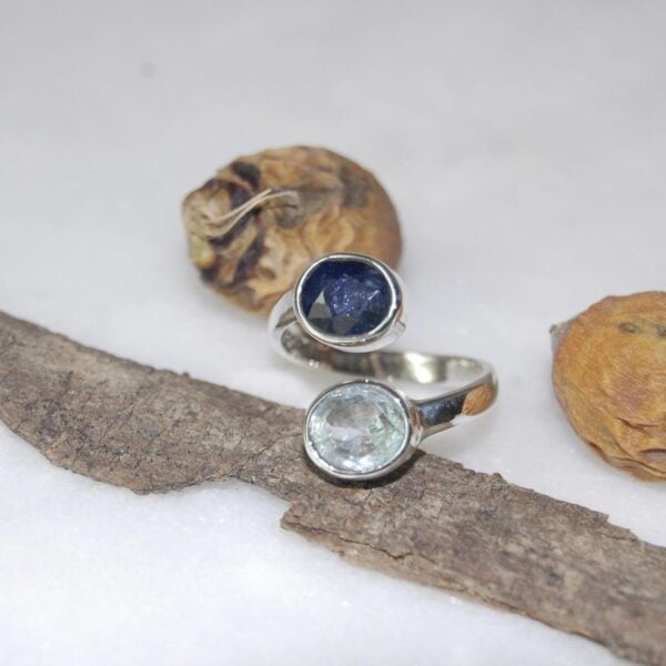 Aquamarine & Blue Sapphire Silver Ring - Image 2