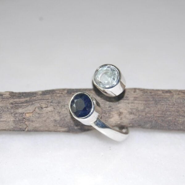 Aquamarine & Blue Sapphire Silver Ring - Image 3