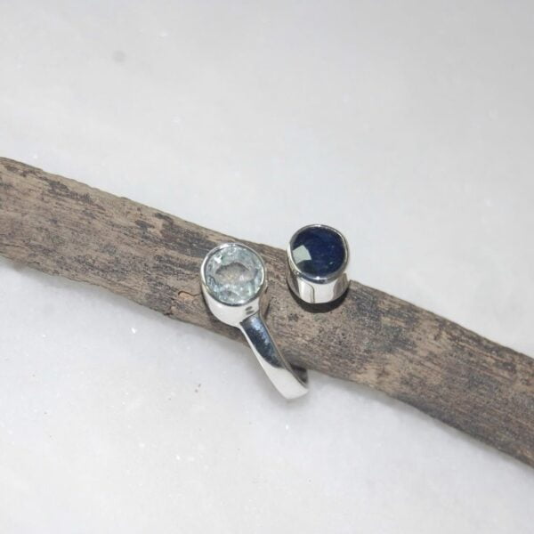 Aquamarine & Blue Sapphire Silver Ring - Image 4