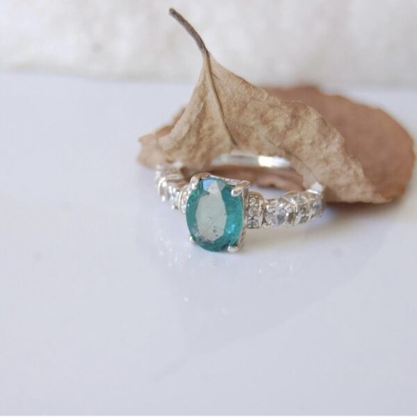 Emerald and Cubic Zirconia Sterling Silver Ring - Image 3