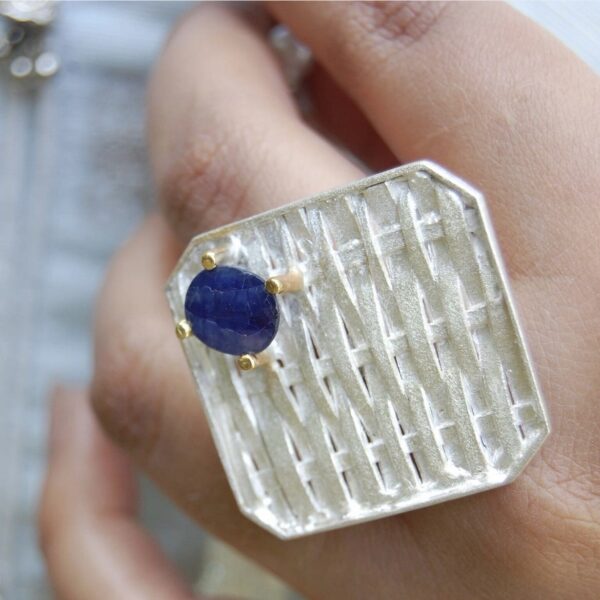 Blue Sapphire Sterling Silver Ring - Image 2