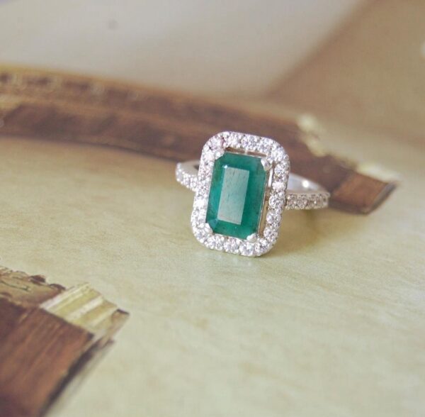 Emerald and Cubic Zirconia Sterling Silver Ring