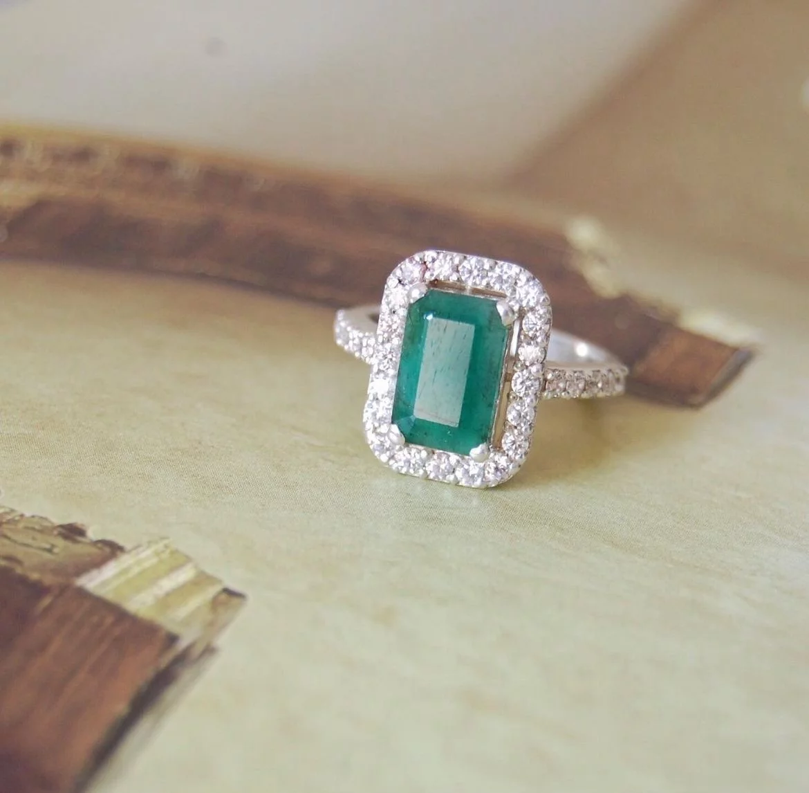 Emerald and Cubic Zirconia Sterling Silver Ring