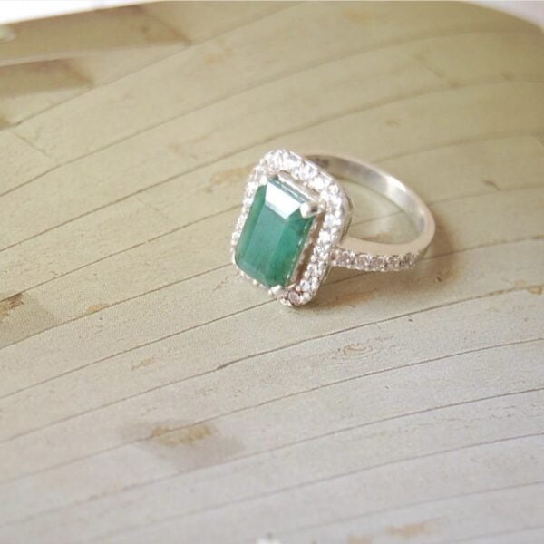 Emerald and Cubic Zirconia Sterling Silver Ring - Image 2