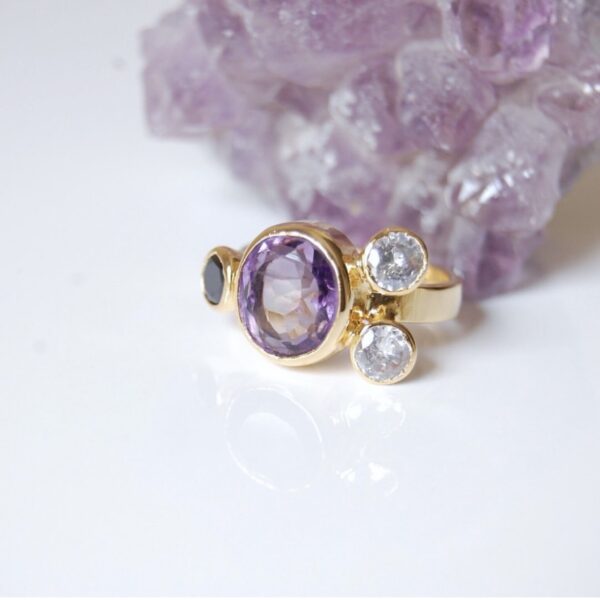 Amethyst & Cubic Zirconia Sterling Silver (Gold Plated) Ring