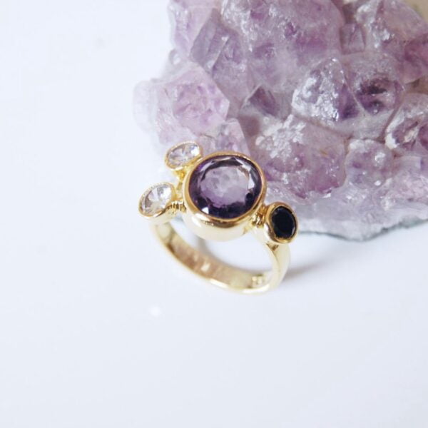 Amethyst & Cubic Zirconia Sterling Silver (Gold Plated) Ring - Image 2