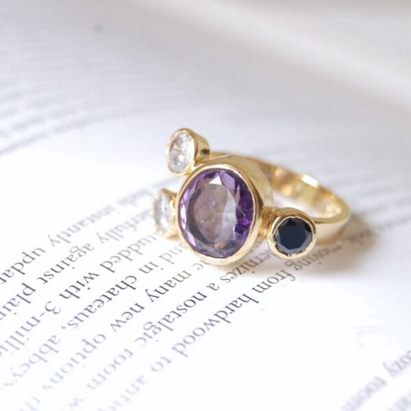 Amethyst & Cubic Zirconia Sterling Silver (Gold Plated) Ring - Image 3