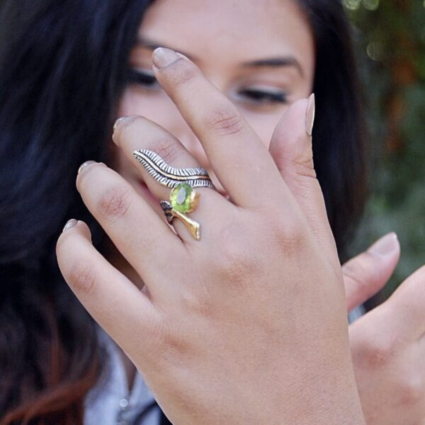 Nature Inspired Peridot Sterling Silver Leaf Ring