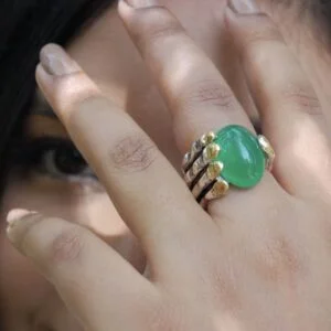 Sculpted Hand Green Agate Sterling Silver Ring