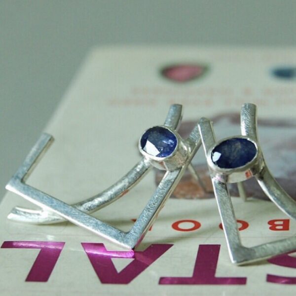 Blue Sapphire Sterling Silver Earrings - Image 2